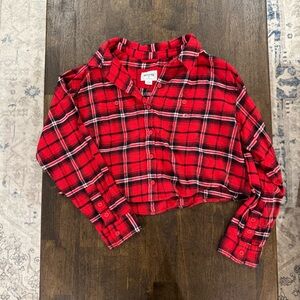 American Eagle Red Plaid Cropped Flannel Shirt | NWT‎ | Size Medium